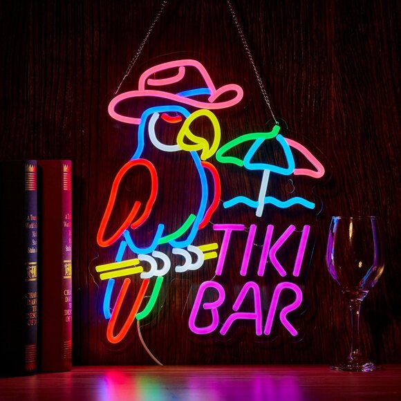 Other - New Tiki Bar Parrot Neon Sign for Wall Decor, Dimmer LED Light for Pub